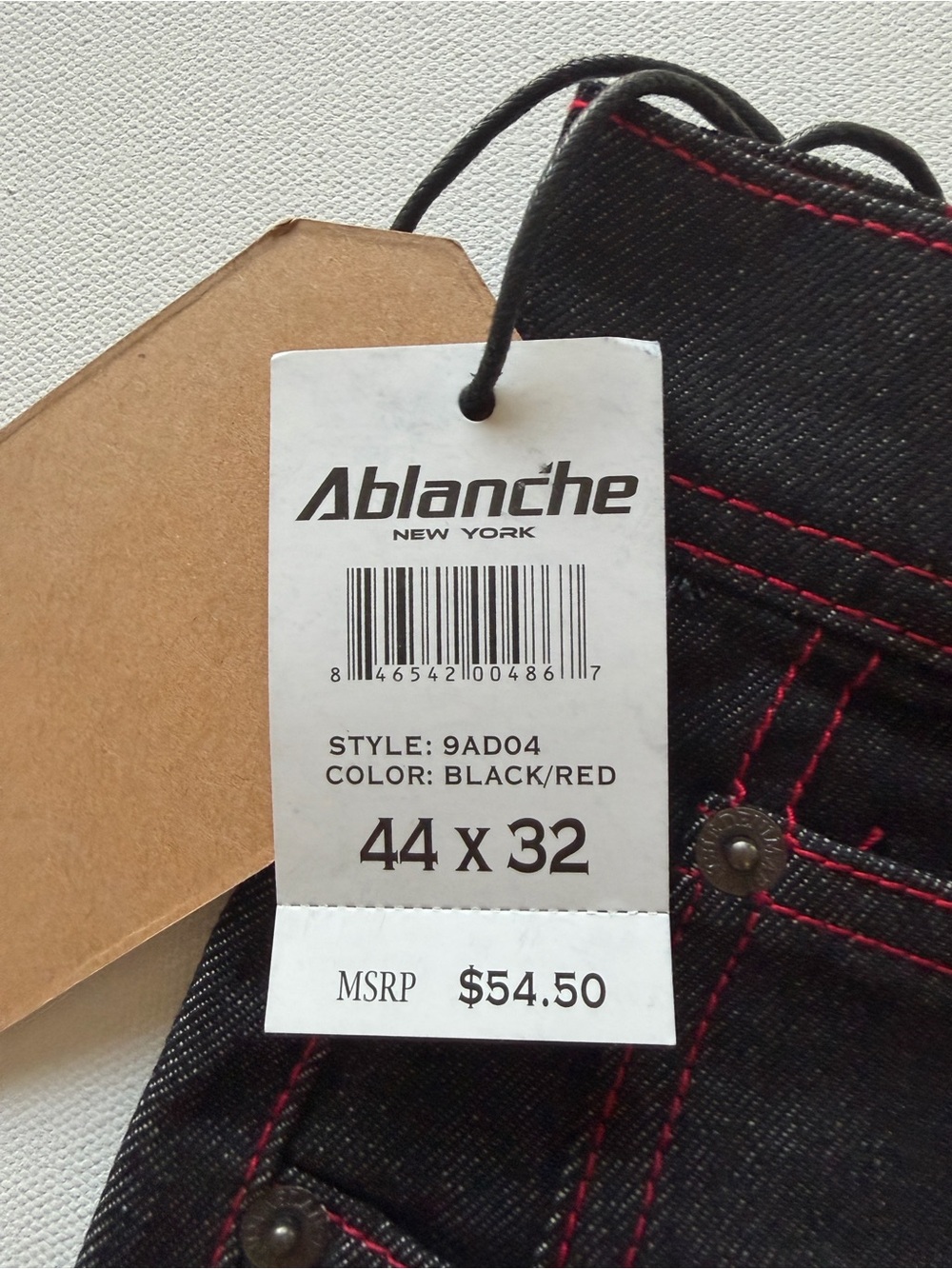 NWT Ablanche Men's Blue Jeans Red Accents Size 42x32 100% Cotton Straight Y2k - Picture 6 of 10